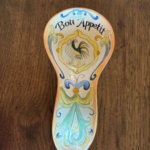 Fitz and Floyd Bon Appetit Ceramic Spoon Rest with Rooster Motif